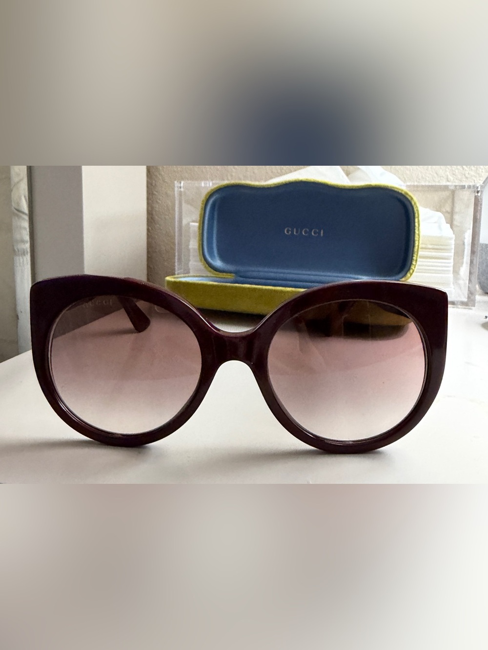 Gucci Women’s Burgundy Gradient Round Acetate Sunglasses
